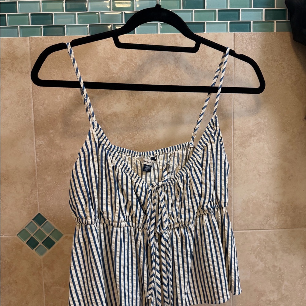 American Eagle Outfitters Blue and White Striped Camisole Tank